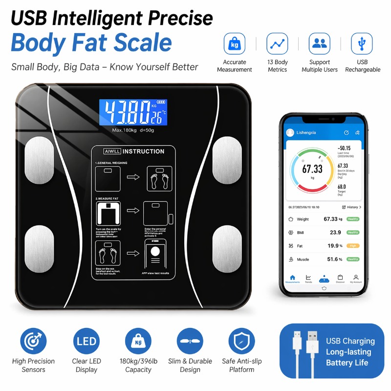 Smart Home Wellness - 1Pcs USB Smart Body Fat Scale